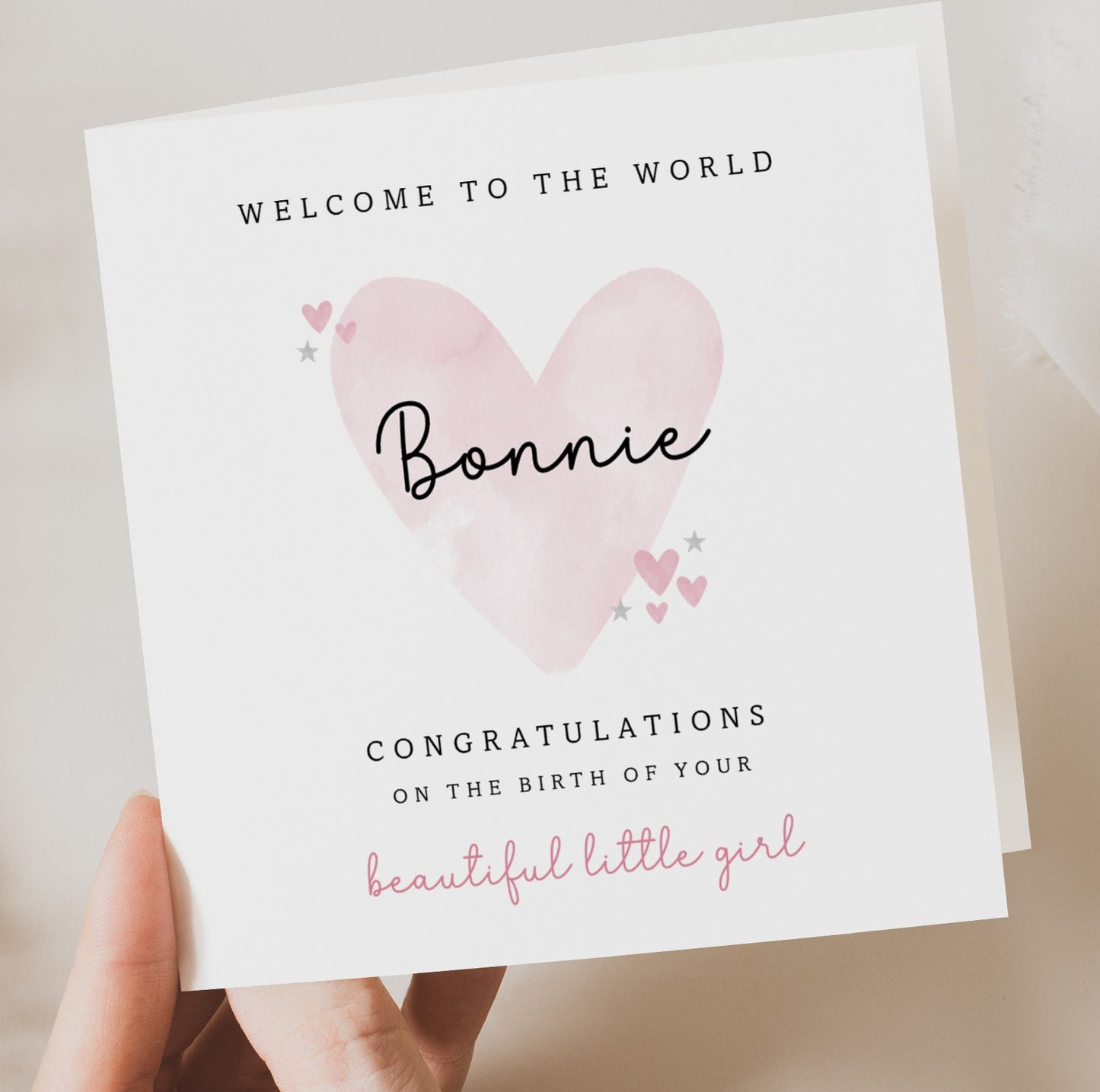 Pink Heart New Baby Girl Card