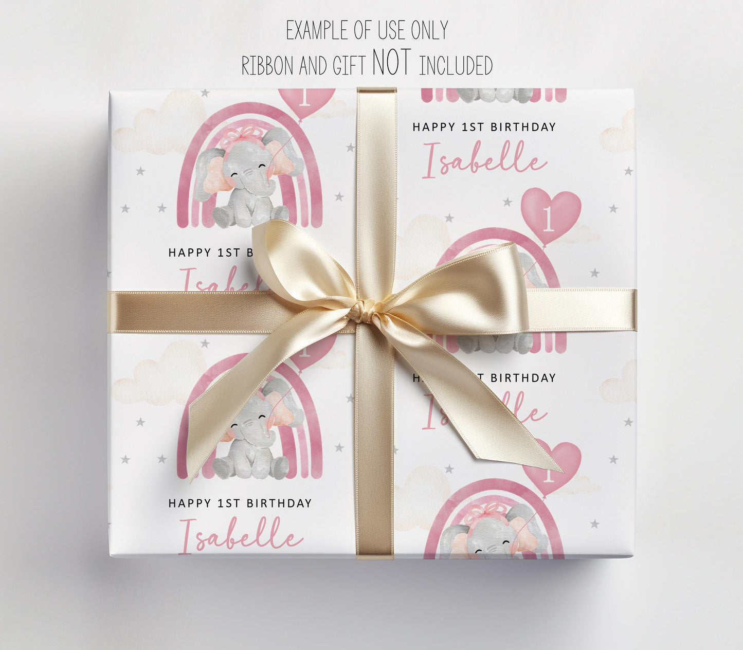 Personalised Pink Elephant Birthday Gift Wrap | Wrapping Paper | WRAP0014