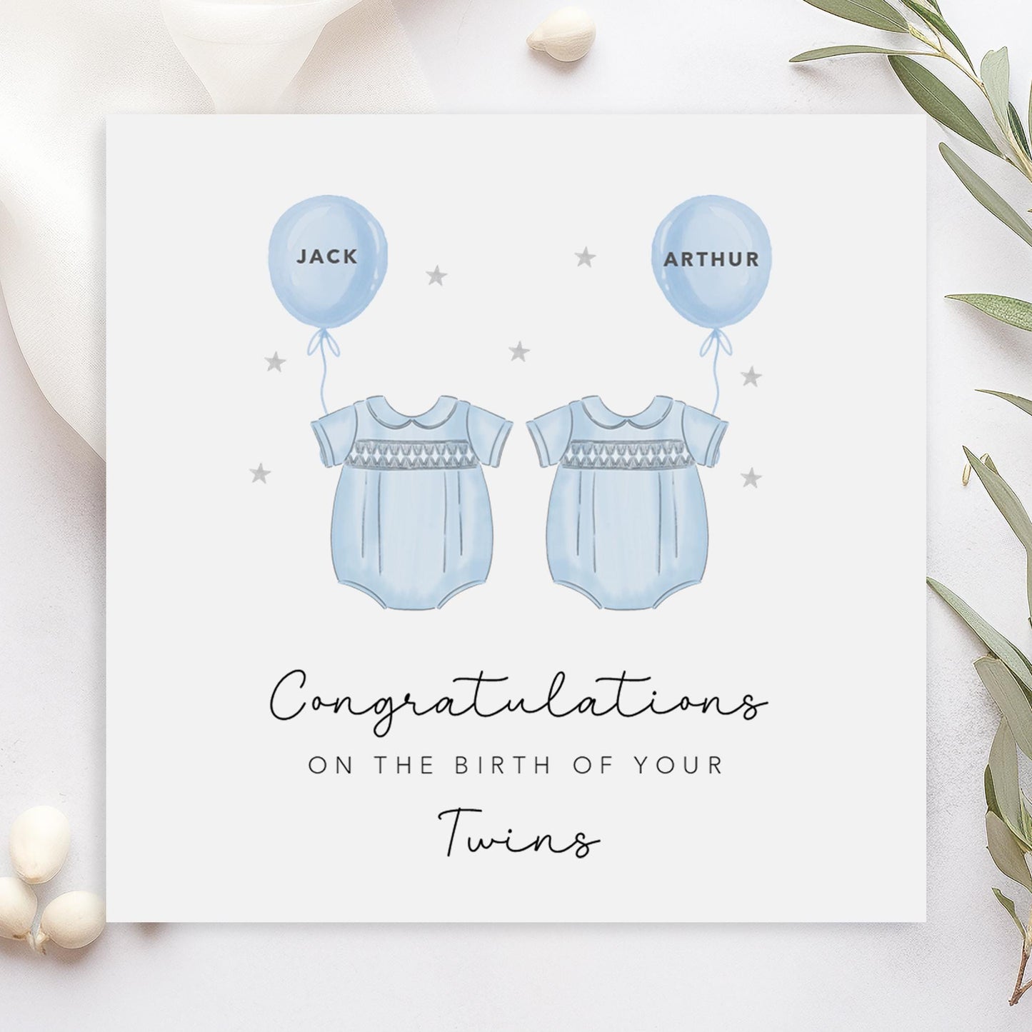 Twin Boys New Babies Card