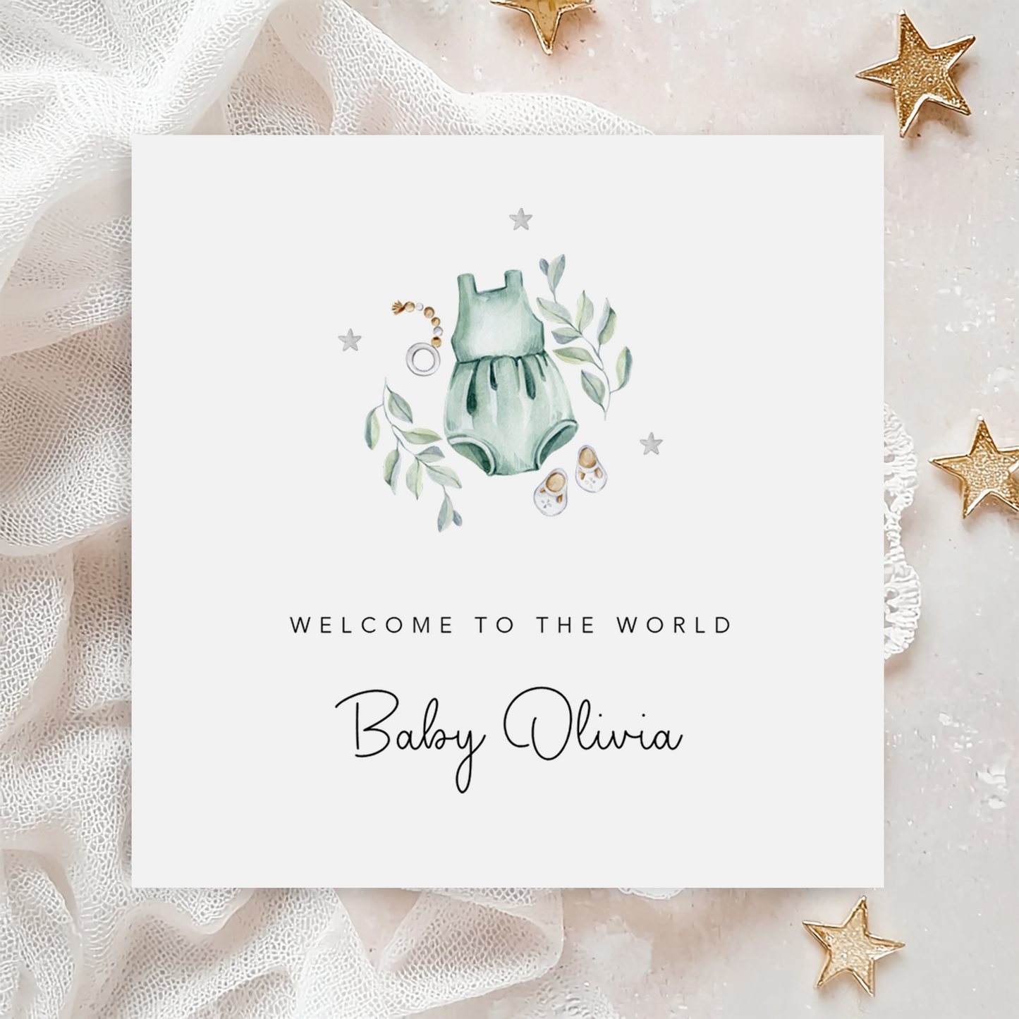 Green Romper Baby Girl Card