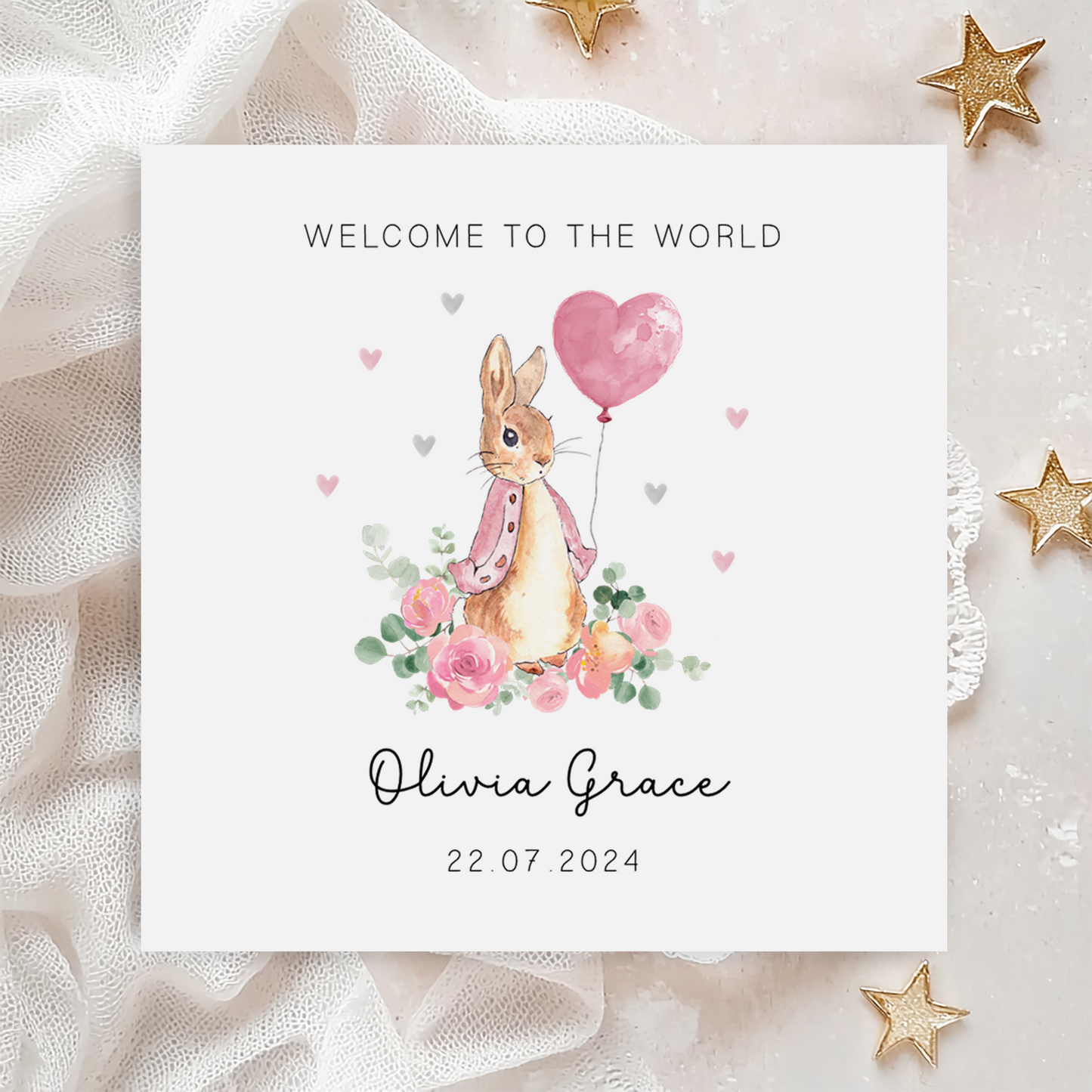 Pink Rabbit Baby Girl Card