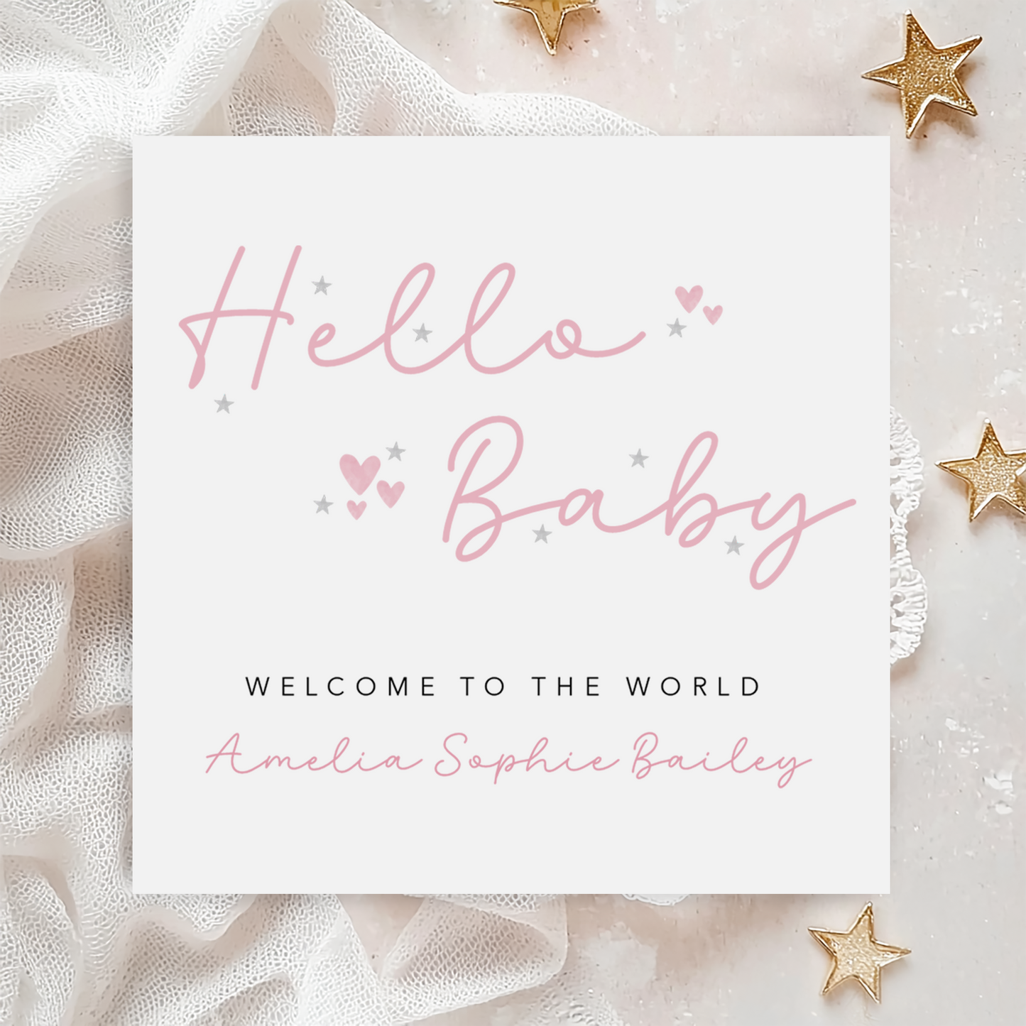 Hello Baby Pink New Baby Girl Card