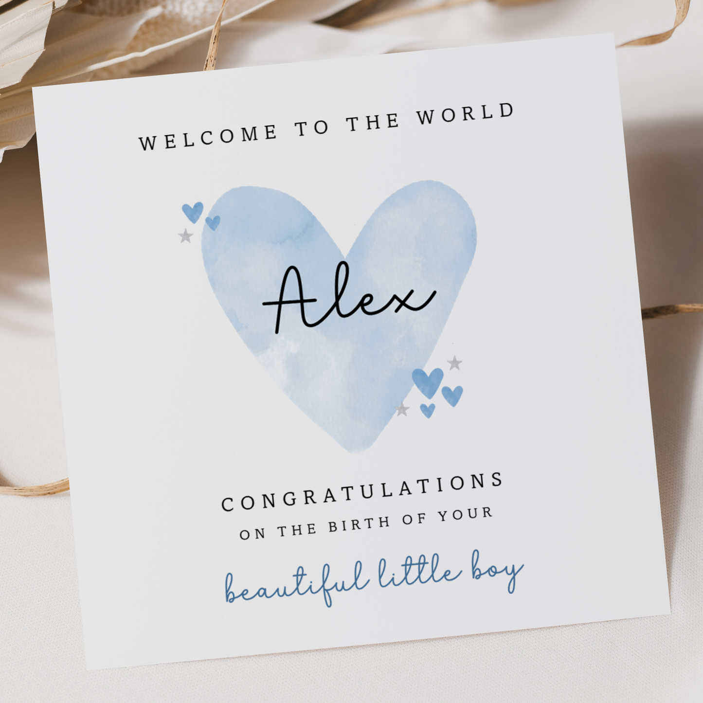 Blue Heart Baby Boy Card