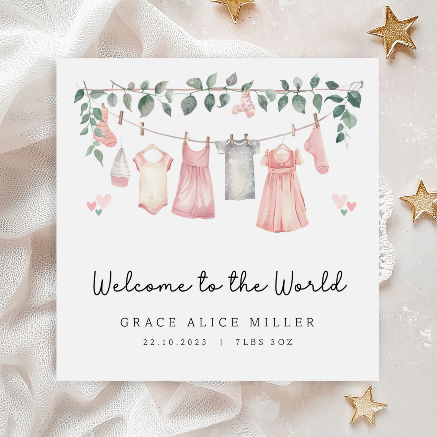Pink Baby Clothes New Baby Girl Card