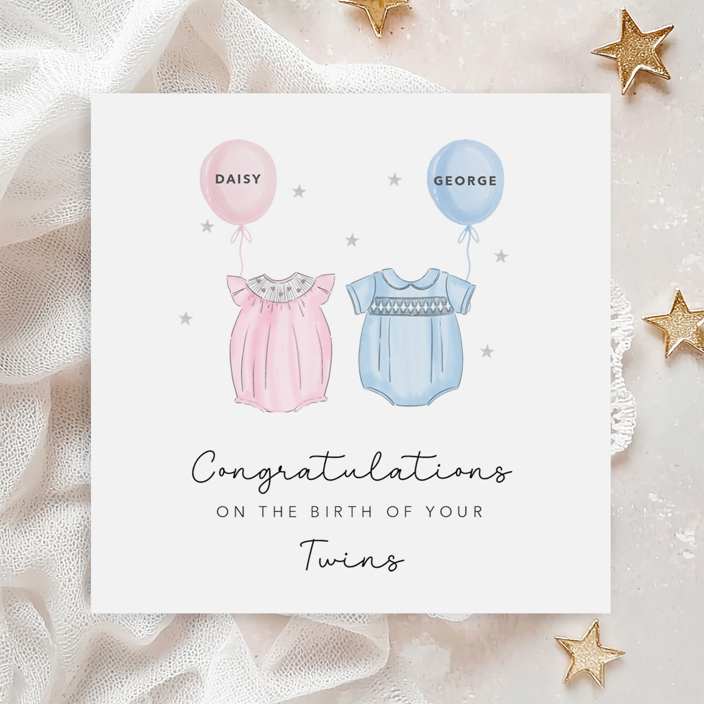 Boy and Girl Twins New Baby Card