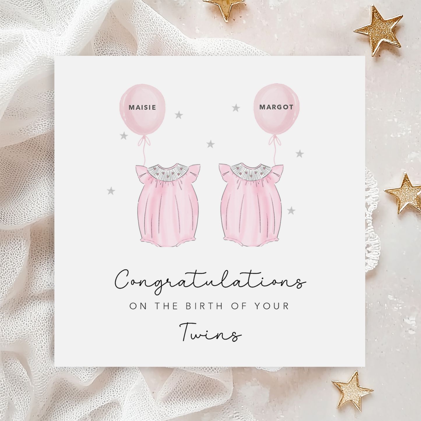 Twin Girls New Baby Card
