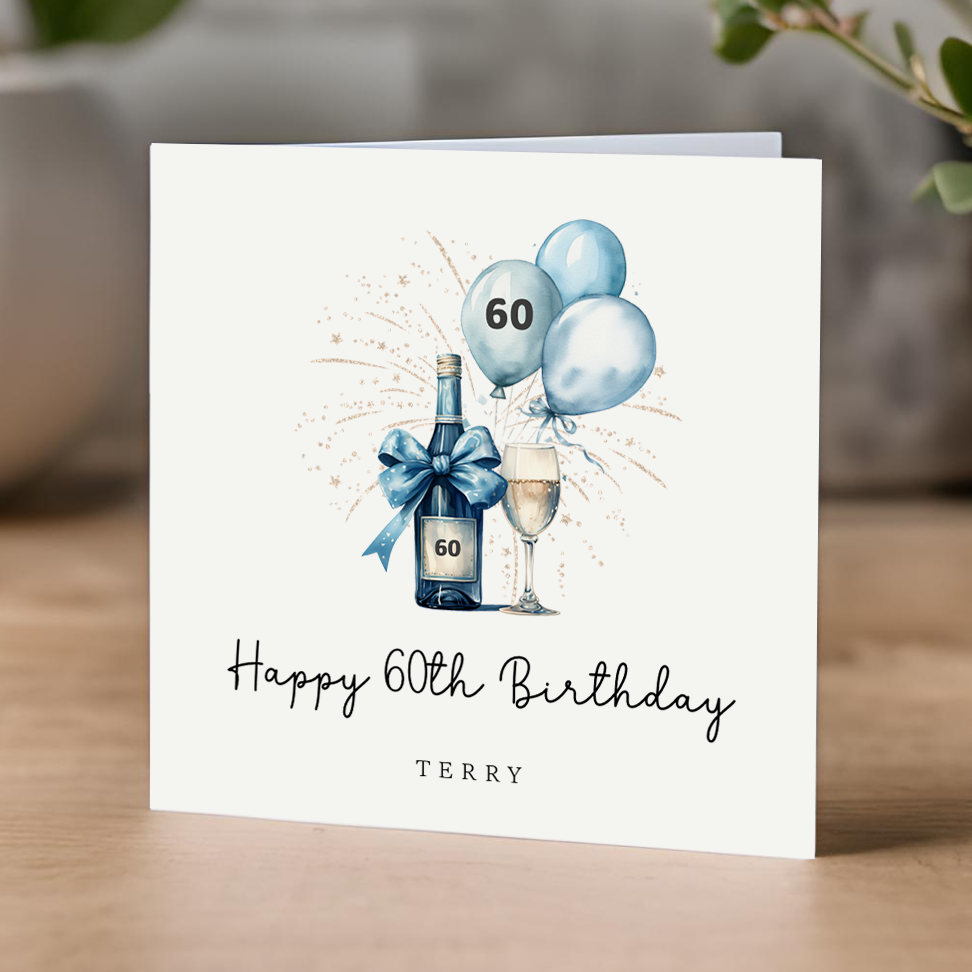 Blue Champagne 60th Birthday Card