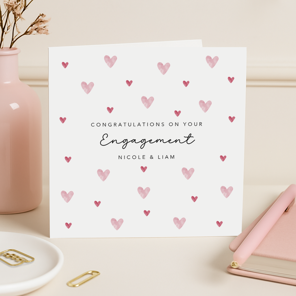 Pink Hearts Engagement Card