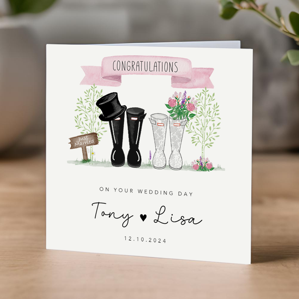 Rustic Welly Boots Wedding Card