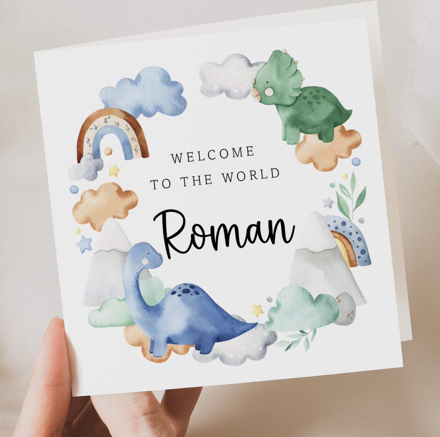 Dinosaurs Wreath New Baby Boy Card