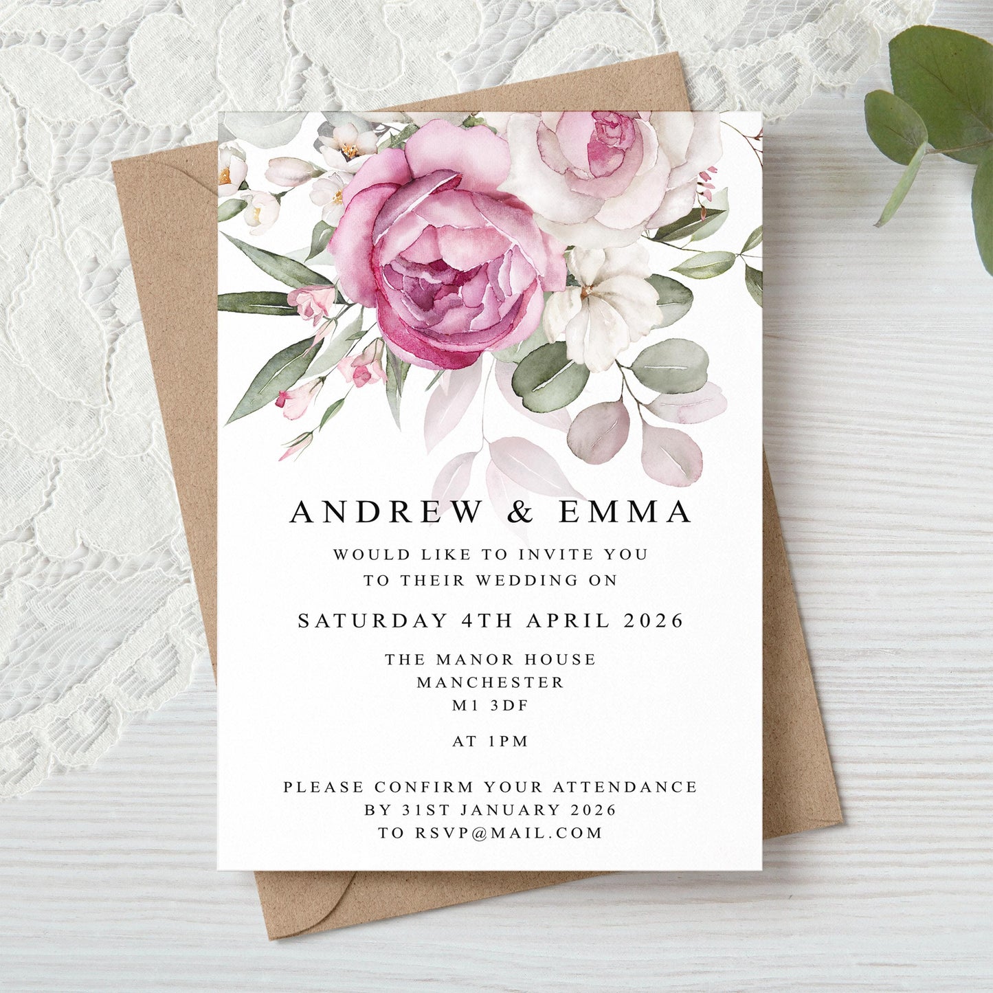 Pink Floral Wedding Invitation