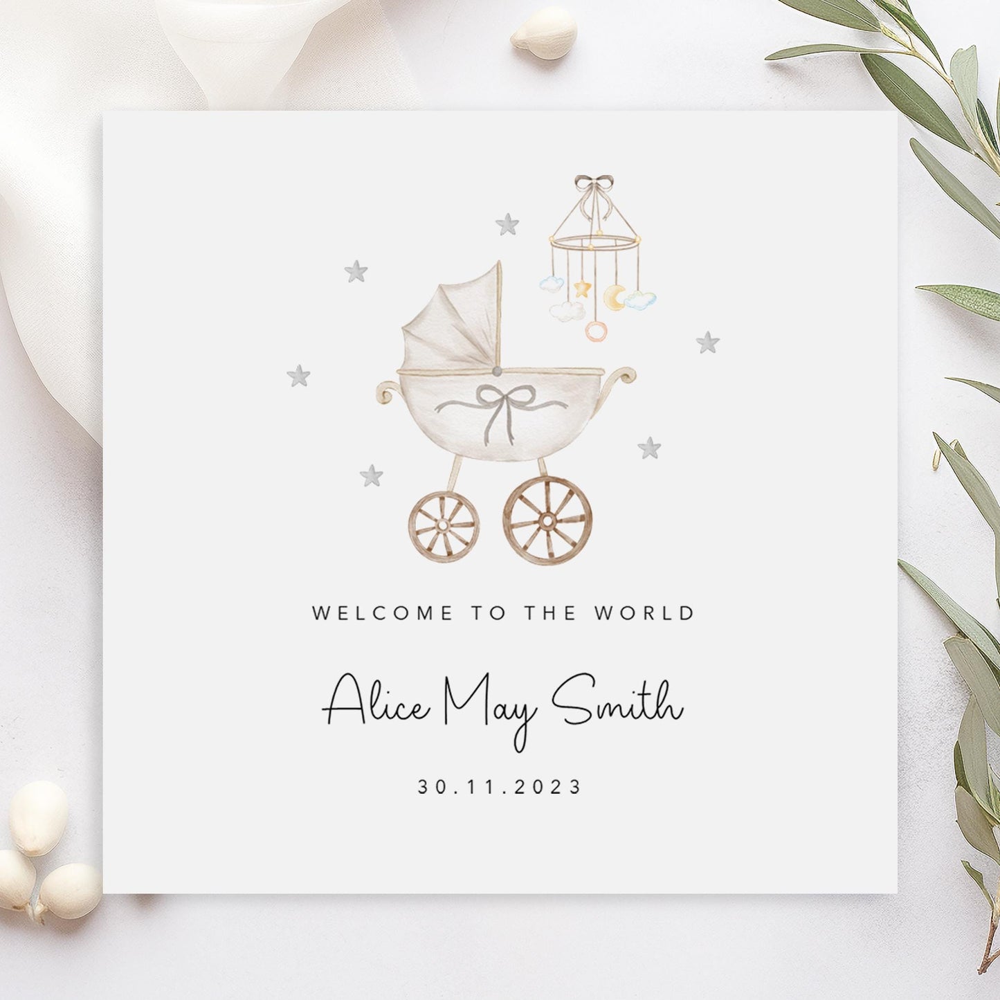 Traditional Pram New Baby Card
