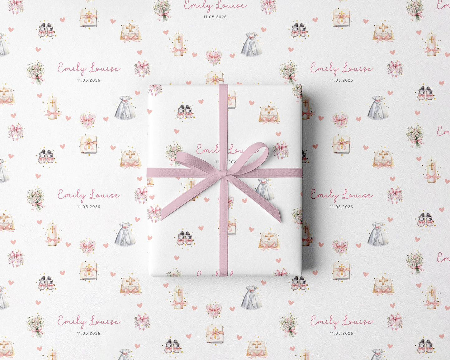 Personalised Pink Christening Gift Wrap | Wrapping Paper | WRAP0043