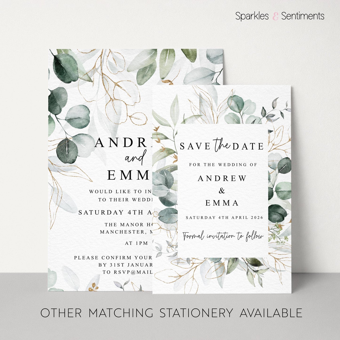 Green Eucalyptus Printed Wedding Invitation
