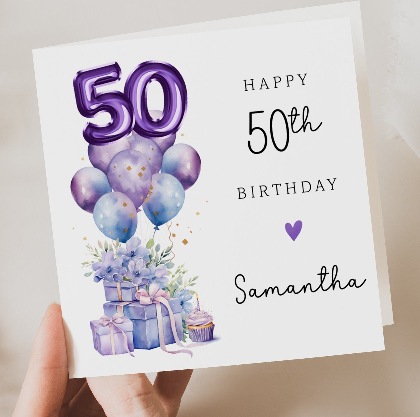 Purple 50th Birthday Card
