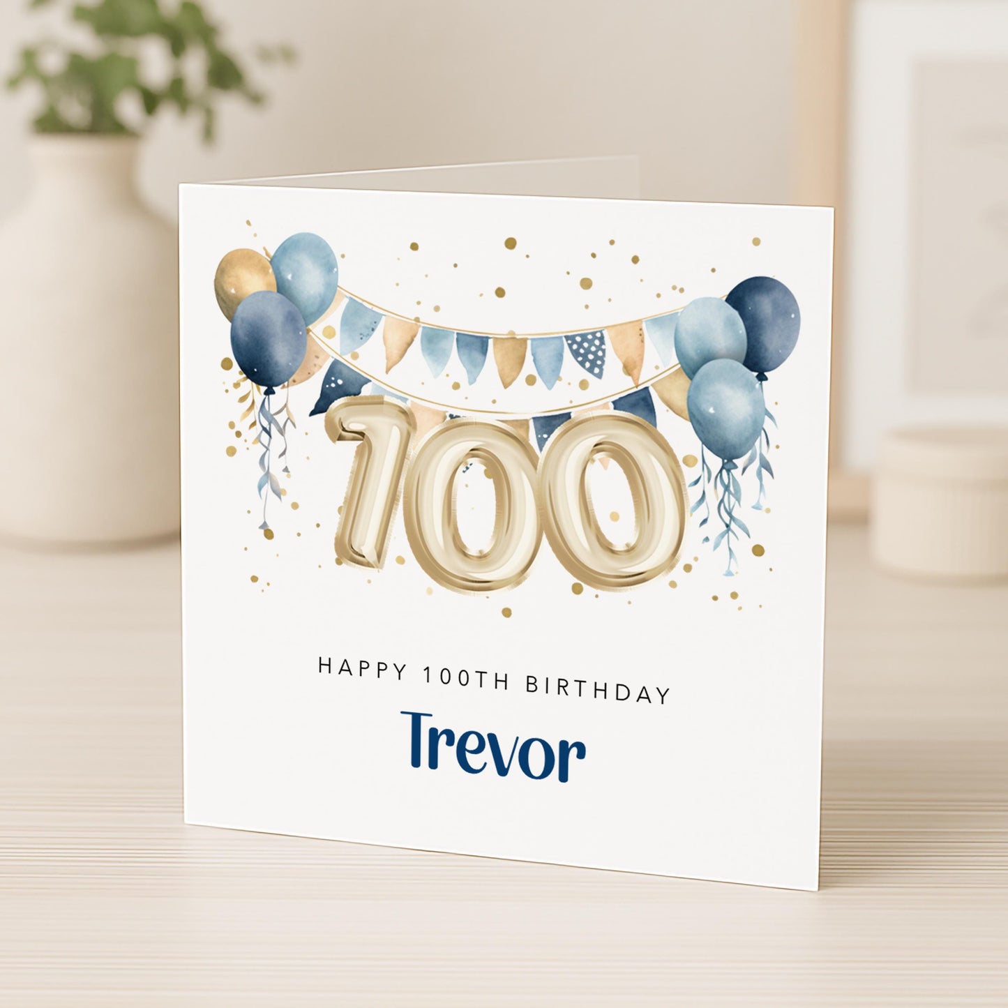 Personalised 100th Birthday Card for Him - Blue and Gold | B18