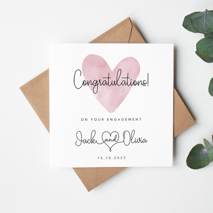 Personalised Watercolour Heart Engagement Card