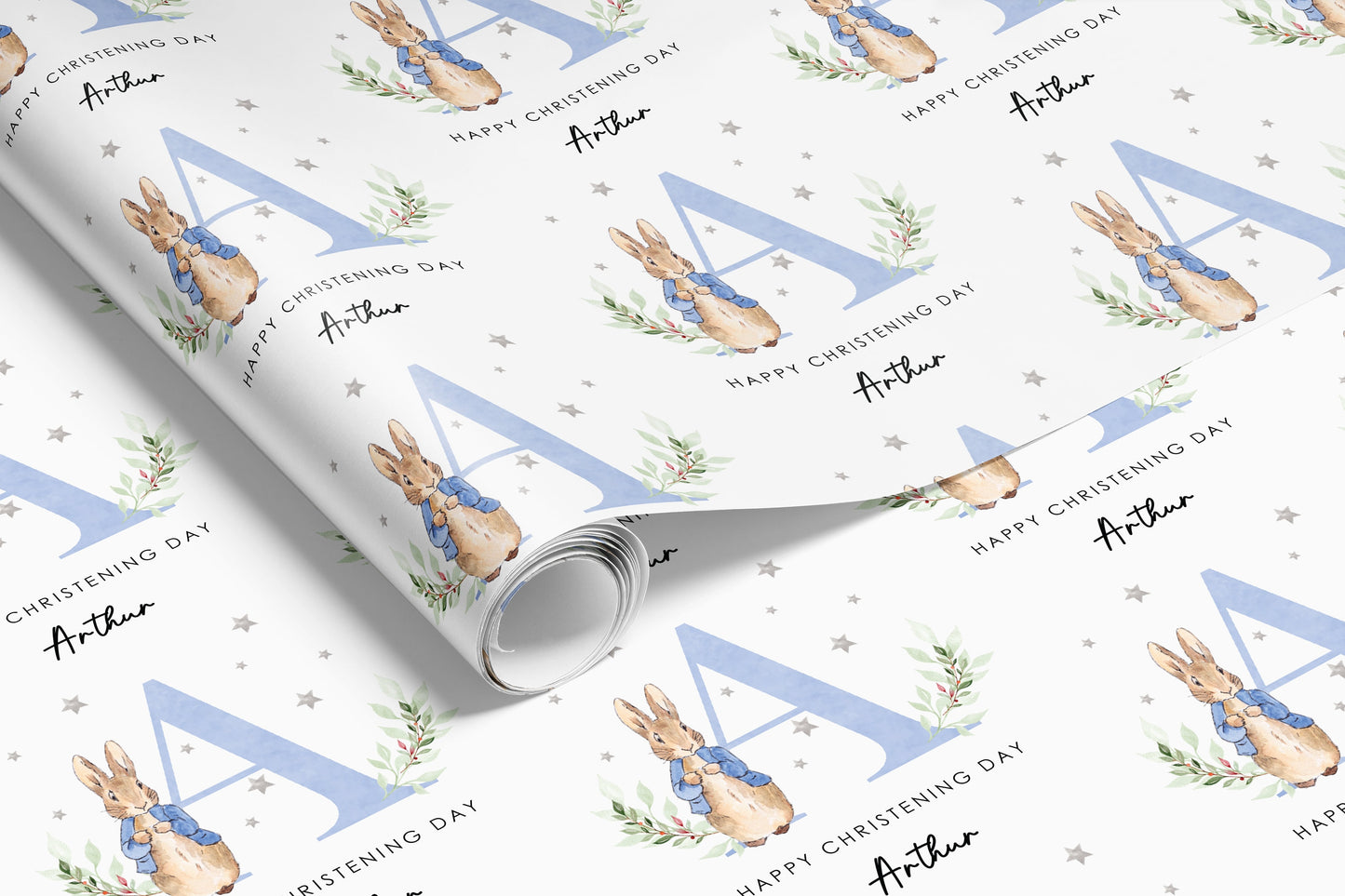 Personalised Blue Christening Gift Wrap | Wrapping Paper | WRAP0012