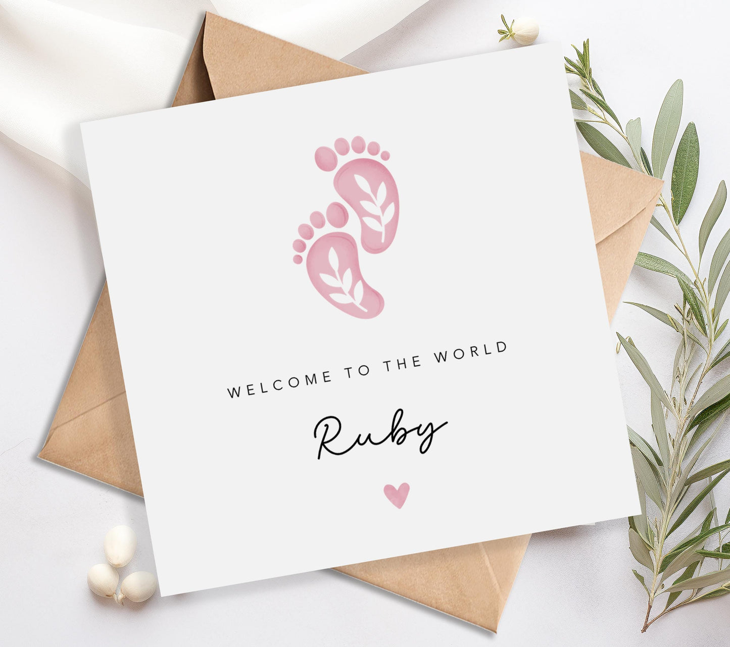 Pink Feet New Baby Card