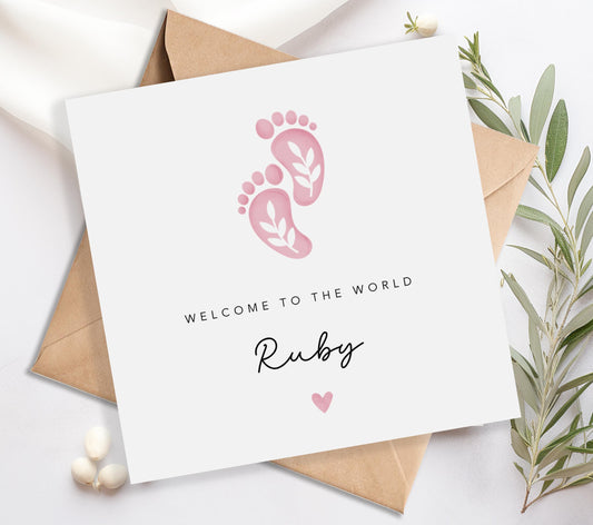 Pink Feet New Baby Card