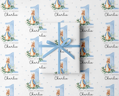 Personalised Blue Rabbit Birthday Gift Wrap |  Wrapping Paper |  WRAP0038