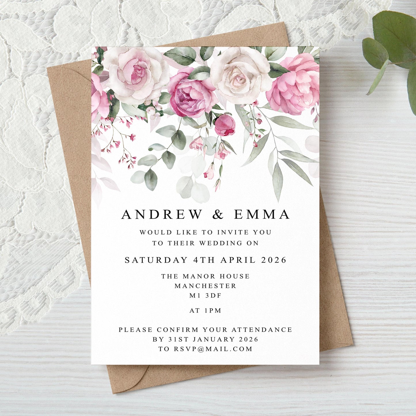Pink Floral Wedding Invitation