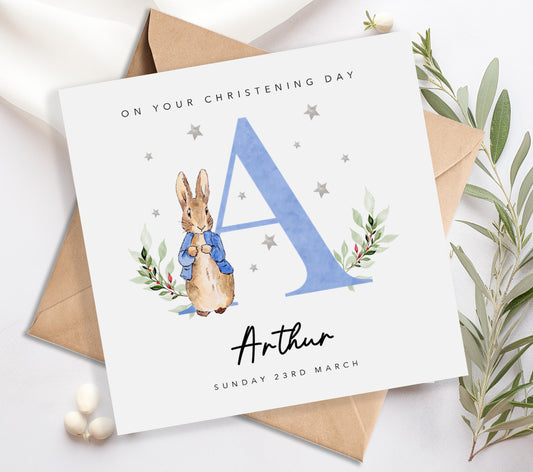 Blue Initial Christening Card