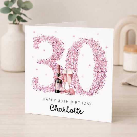 Personalised 30th Birthday Card for Her PRINTED glitter effect | B113