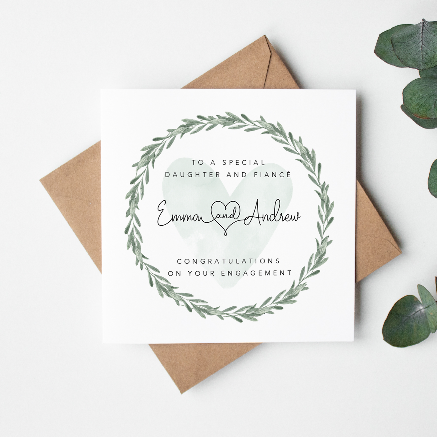 Green Eucalyptus Engagement Card for Daughter and Fiance/Fiancee