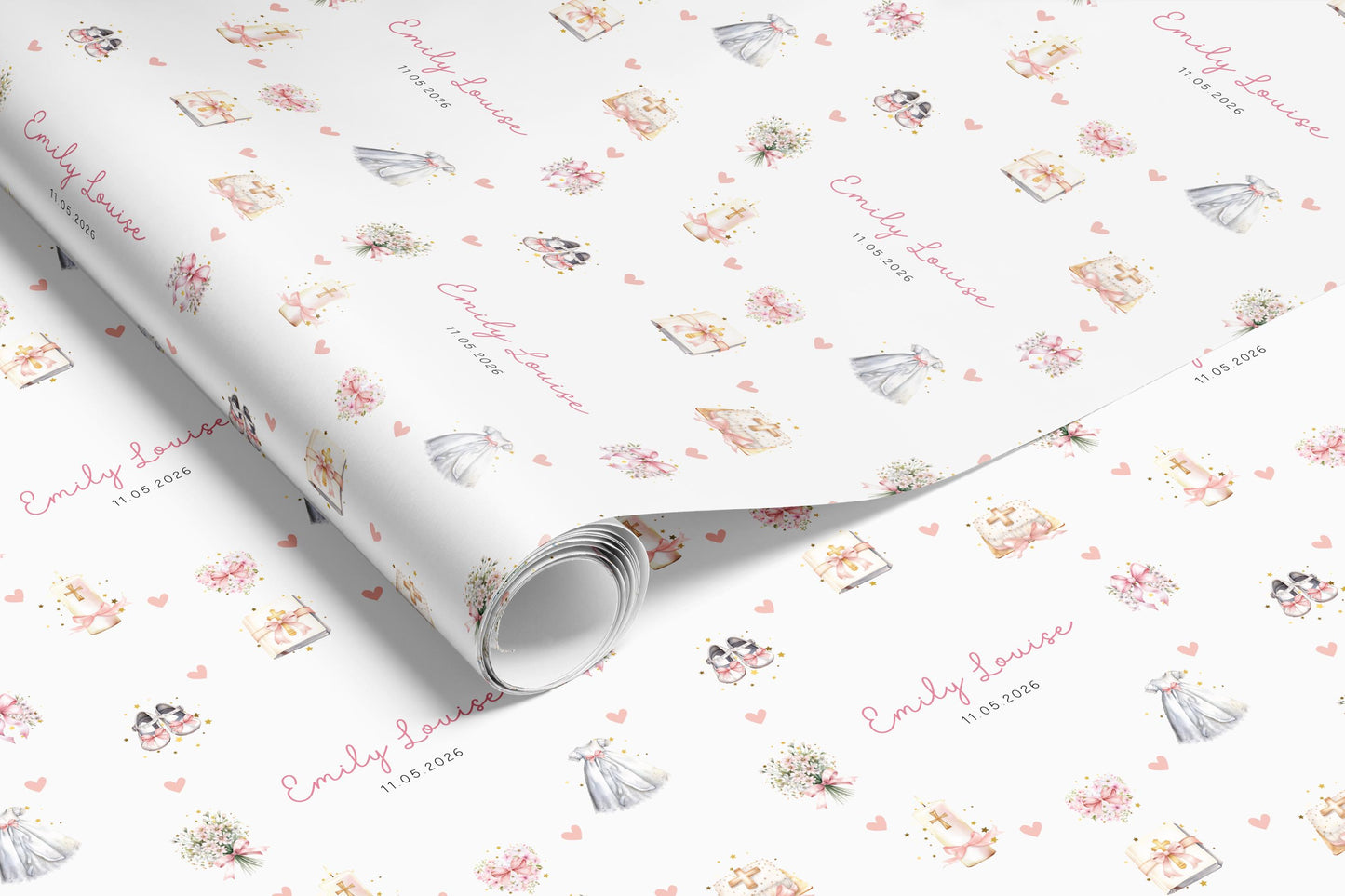 Personalised Pink Christening Gift Wrap |  Wrapping Paper |  WRAP0043