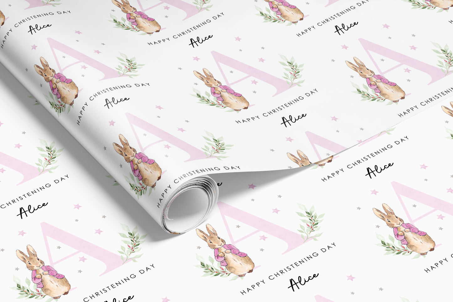 Personalised Pink Christening Gift Wrap | Wrapping Paper | WRAP0013