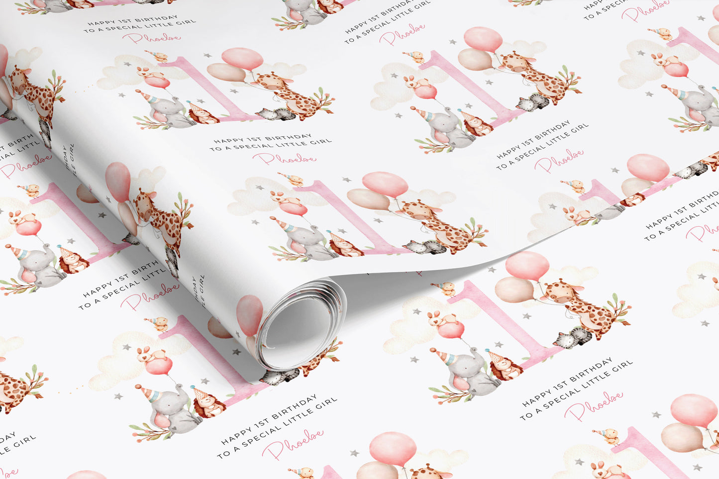 Personalised Pink Animals Birthday Gift Wrap | Wrapping Paper |  WRAP0001