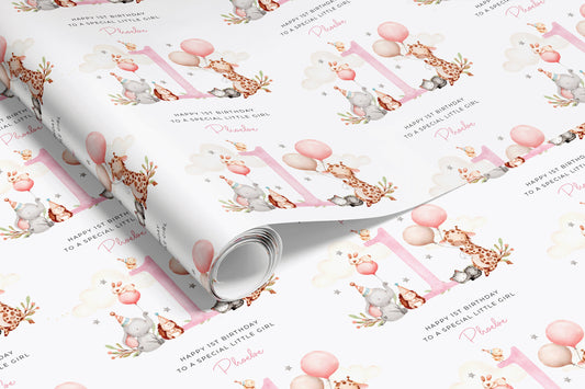 Personalised Pink Animals Birthday Gift Wrap | Wrapping Paper |  WRAP0001
