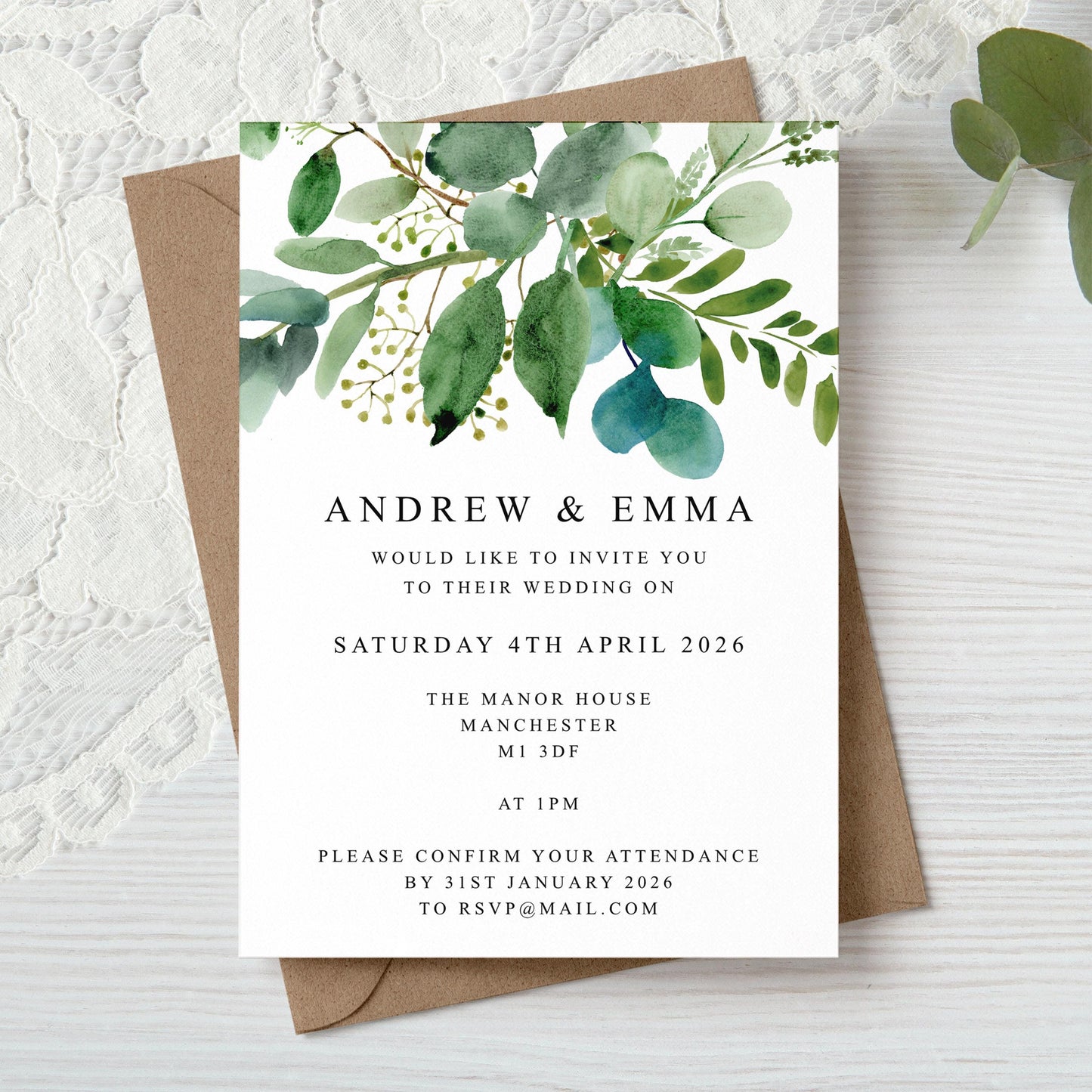 Green Eucalyptus Wedding Invitation