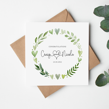 Botanical Hearts Personalised Wedding Card