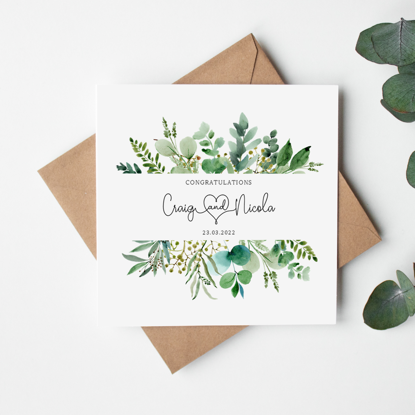 Eucalyptus Frame Personalised Wedding Card