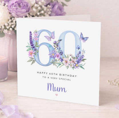 Mum 60th Birthday Card - Purple Lilac Florals | B103