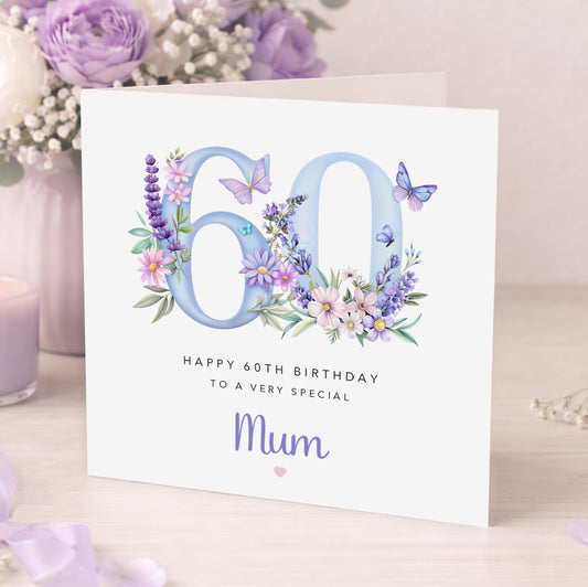 Mum 60th Birthday Card - Purple Lilac Florals | B103