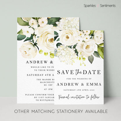 White Roses Floral Wedding Invitation