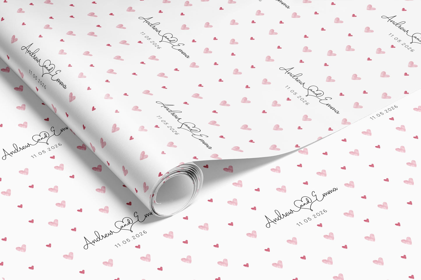 Personalised Pink Hearts Wedding Gift Wrap | Wrapping Paper |  WRAP0040