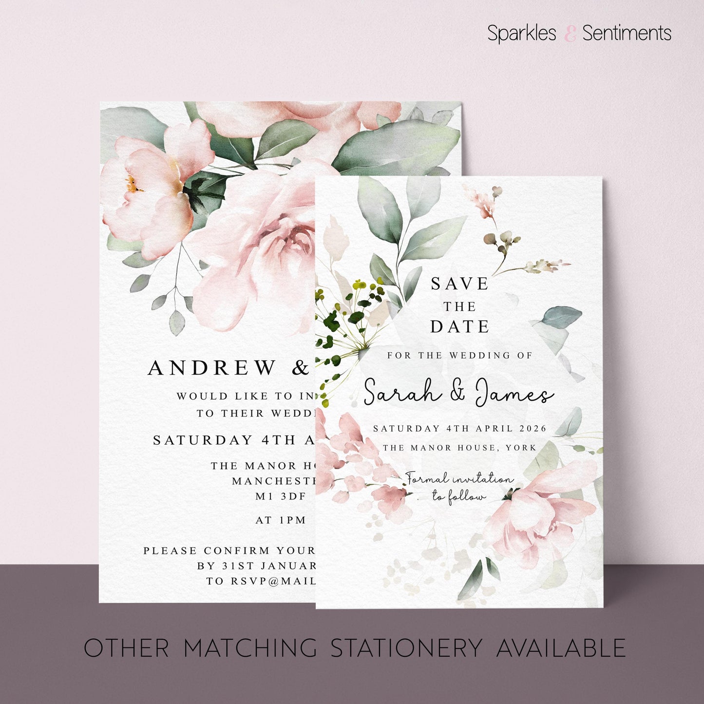 Blush Pink Floral Wedding Invitation