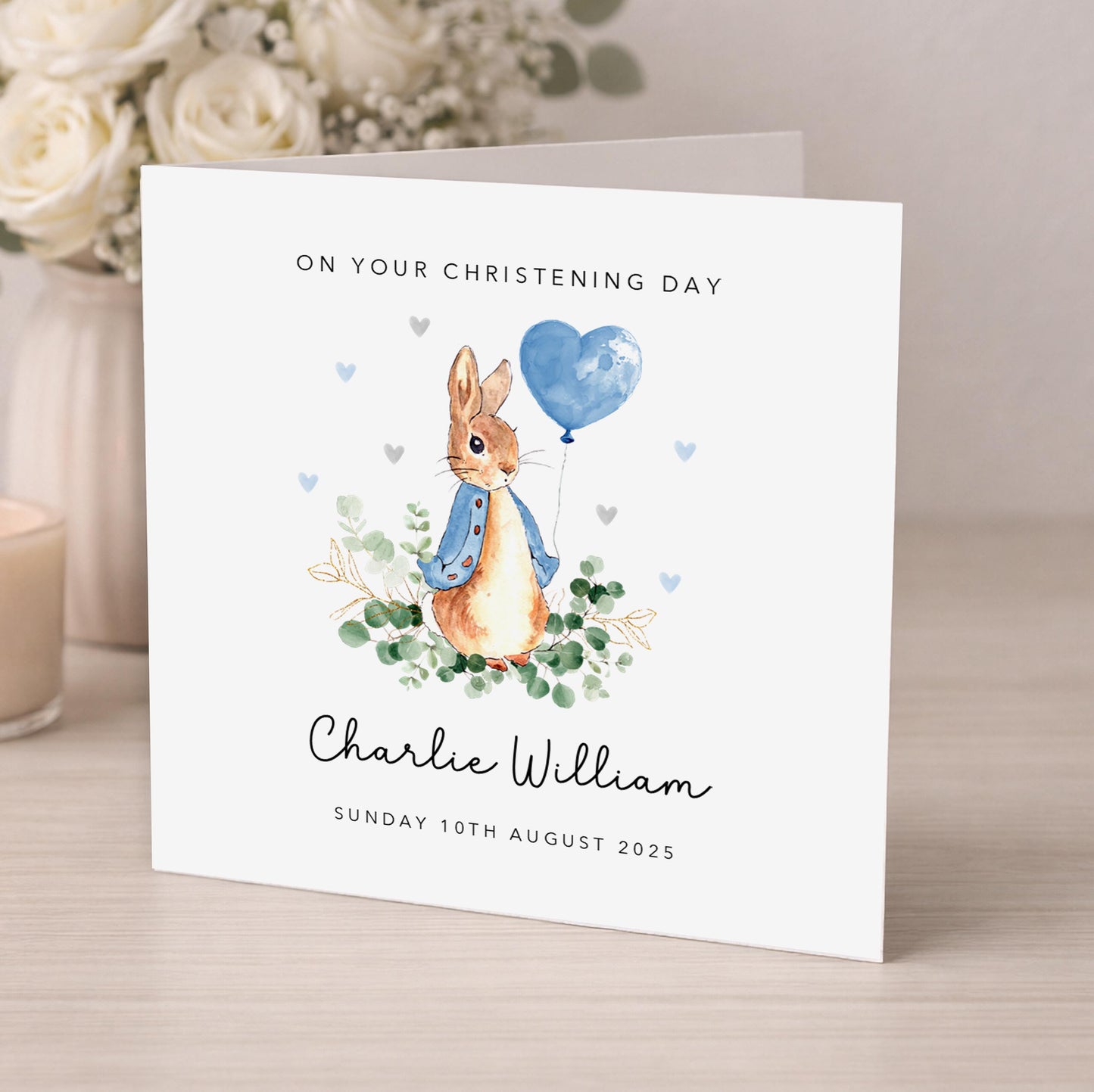 Personalised Blue Rabbit Christening Gift Wrap | Wrapping Paper | WRAP0045