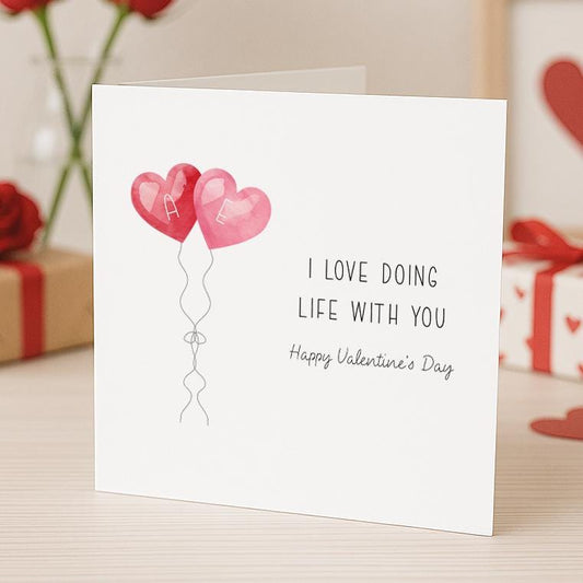 Valentine's Card - I love doing life with you - Personalised with Initials