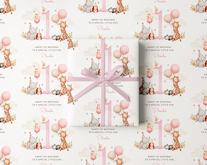 Personalised Pink Animals Birthday Gift Wrap | Wrapping Paper |  WRAP0001