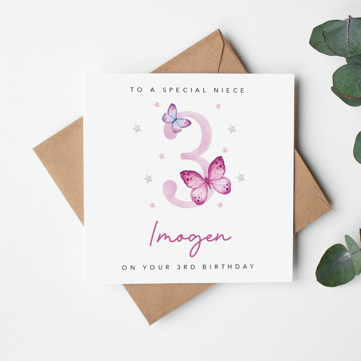 Pink Butterfly Personalised Birthday Card