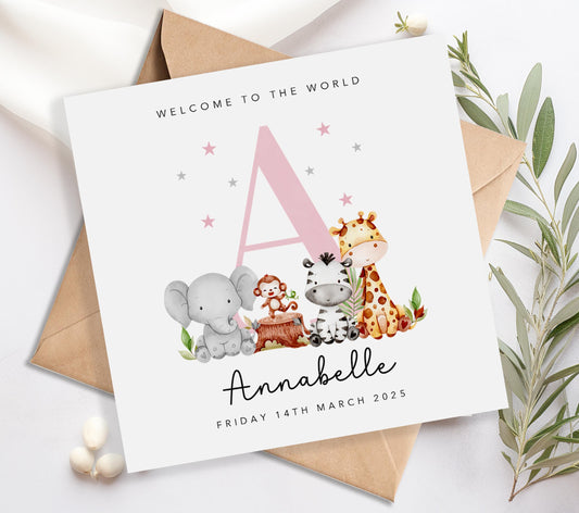 Personalised New Baby Girl Initial Card