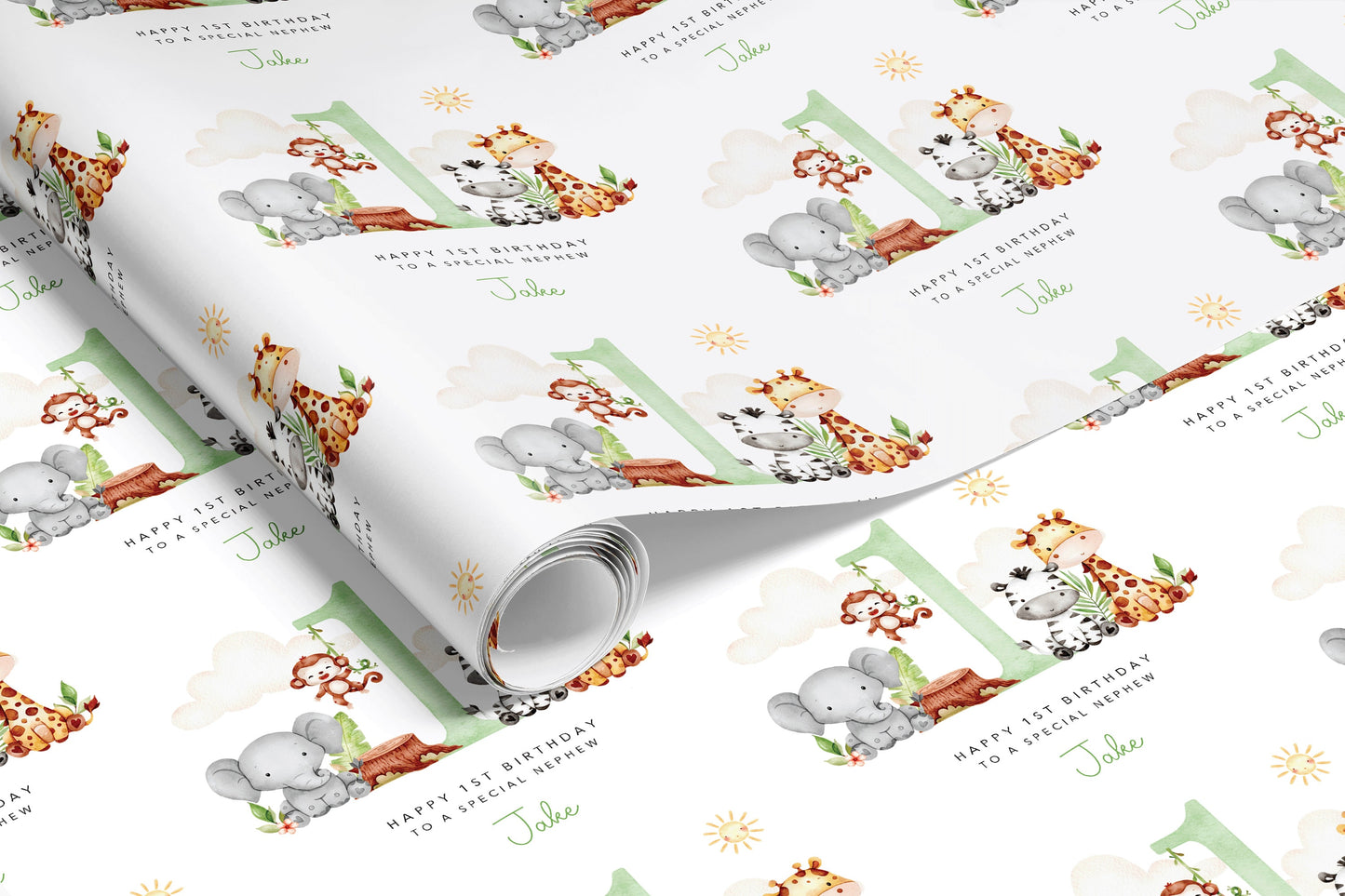Personalised Green Animals Birthday Gift Wrap | Wrapping Paper |  WRAP0002