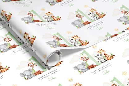 Personalised Green Animals Birthday Gift Wrap | Wrapping Paper |  WRAP0002