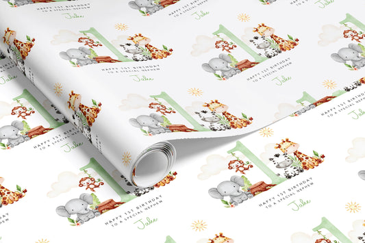 Personalised Green Animals Birthday Gift Wrap | Wrapping Paper |  WRAP0002
