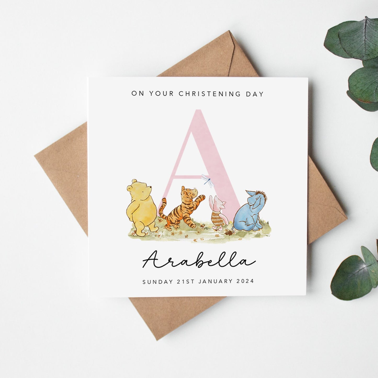 Pink Initial Christening Card